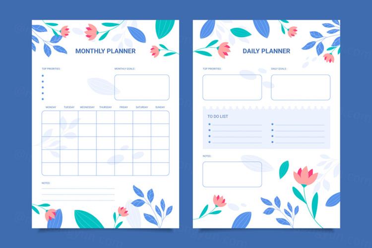 春日清爽简洁风开学计划每日计划日程表预算规划EPS矢量模板素