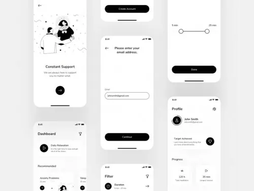 简约风格冥想APP移动应用程序UI套件