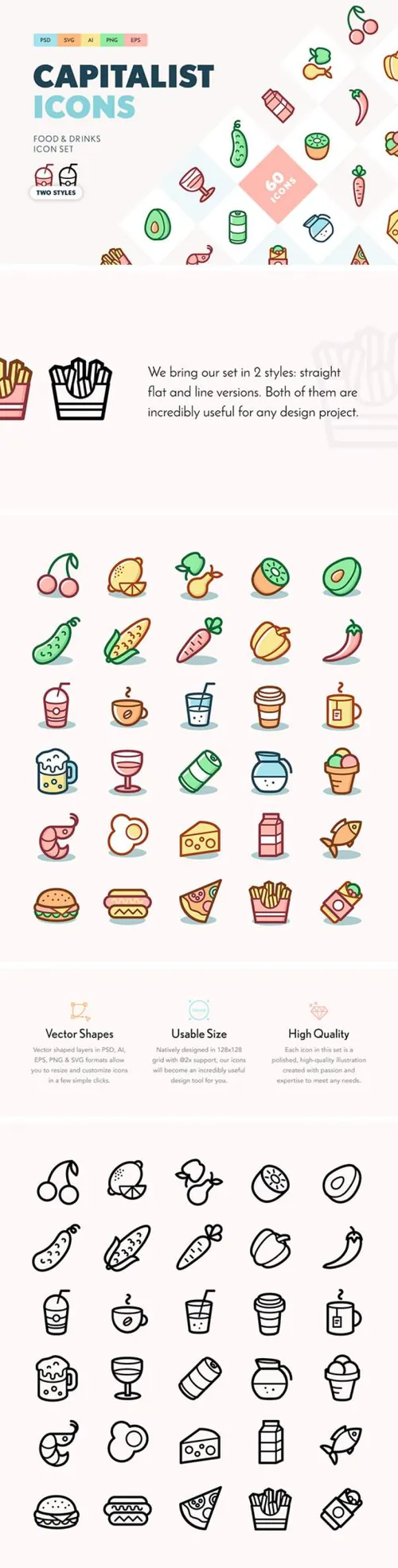 30个扁平多彩食物图标 Capitalist: Food  Drink