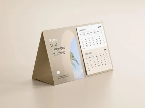 三角形桌历台历设计提案展示PSD样机模板 Tent Calendar Mockup
