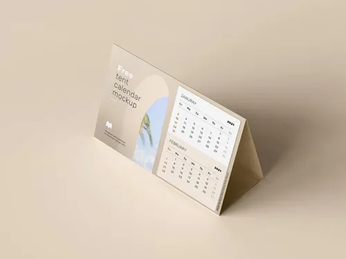 三角形桌历台历设计提案展示PSD样机模板 Tent Calendar Mockup