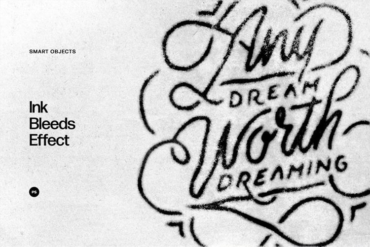 默认渗色油墨印章浸染效果文字图片效果处理PSD模板素材 In