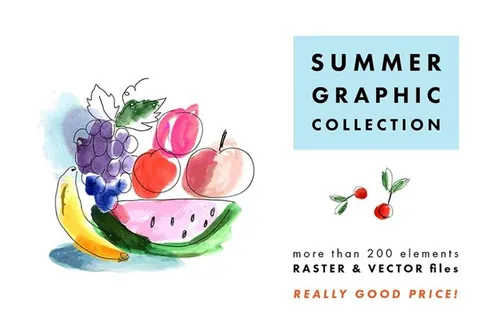 夏季水彩手绘图案艺术模板 HUGE-SUMMER-set