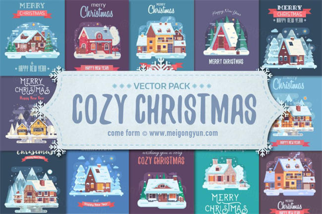 圣诞节冬季房屋矢量素材 Winter House Christmas