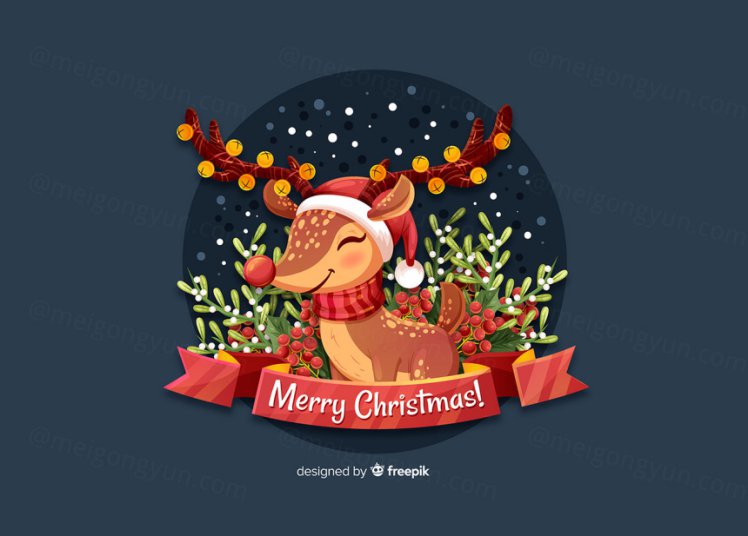 卡通可爱的圣诞老人驯鹿圣诞节装饰元素矢量图片素材