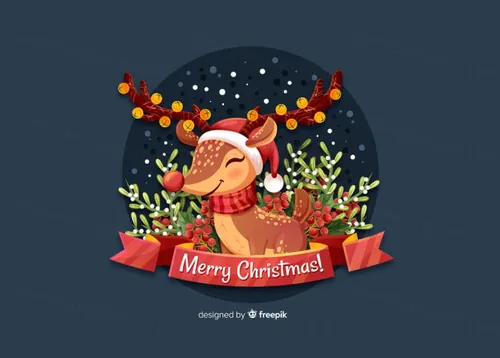 卡通可爱的圣诞老人驯鹿圣诞节装饰元素矢量图片素材