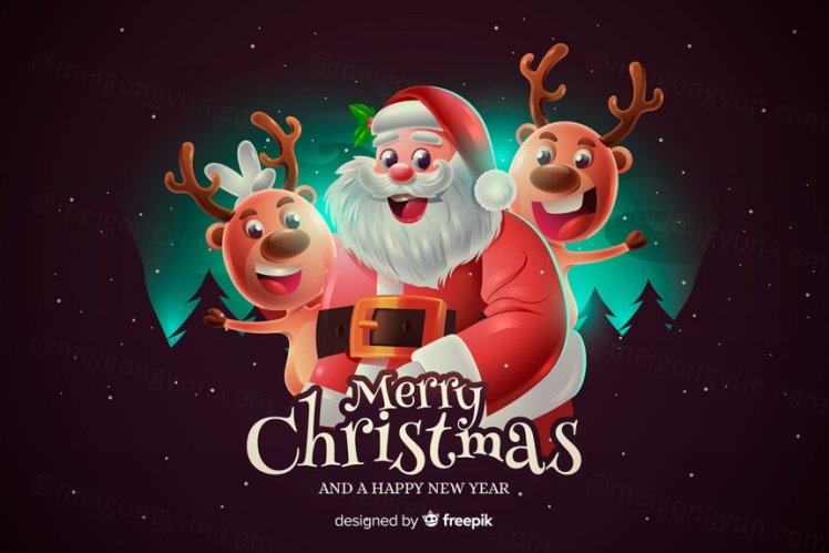 卡通可爱的圣诞老人驯鹿圣诞节装饰元素矢量图片素材