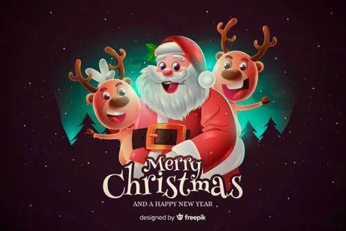 卡通可爱的圣诞老人驯鹿圣诞节装饰元素矢量图片素材