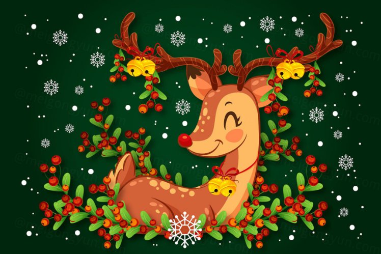 卡通可爱的圣诞老人驯鹿圣诞节装饰元素矢量图片素材