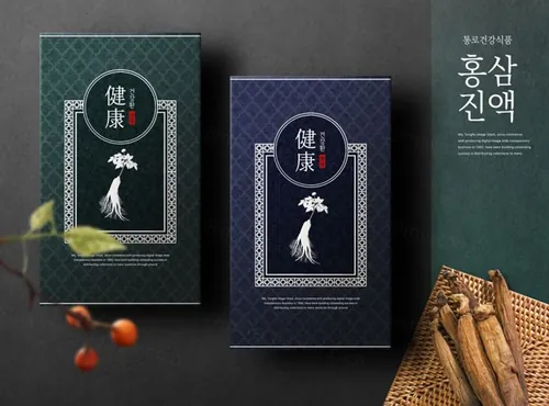 人参高档礼包礼盒健康保健产品传统包装设计PSD模板