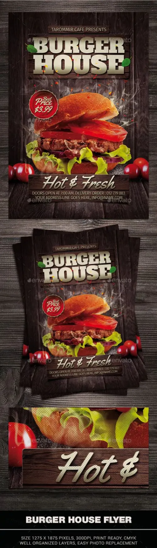 餐厅美味汉堡包传单PSD设计模板