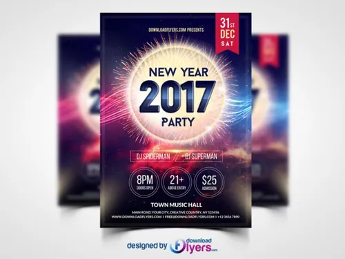 New Year  Party Flyer Template Free PSD