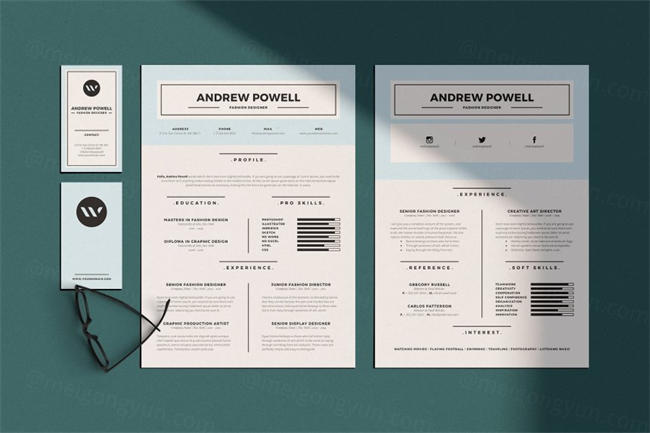 简约大方的简历名片模板 Clean Resume with Business Card
