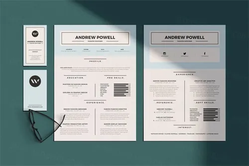 简约大方的简历名片模板 Clean Resume with Business Card