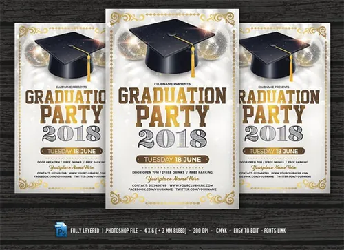 大气的毕业派对传单海报模板 Graduation Party Flyer Template