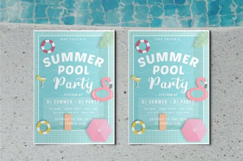 清新时尚凉爽清凉夏日泳池派对宣传单