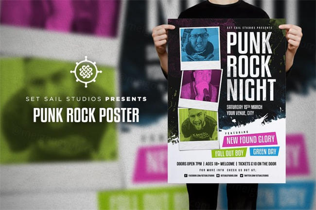 摇滚音乐宣传单设计模板 Punk Rock Poster