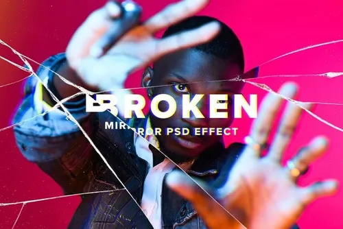 酷炫艺术破裂玻璃效果图片艺术照PS快速生成模板 Broken