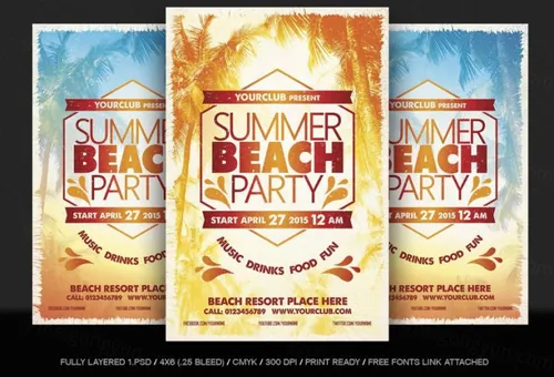 夏季海滩海报模板 Summer Beach Party Flyer