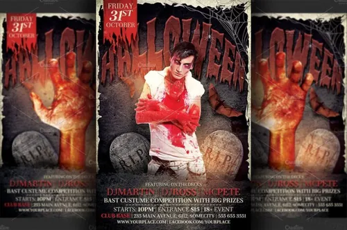 恐怖的万圣节派对宣传海报 Halloween Party Flyer Template