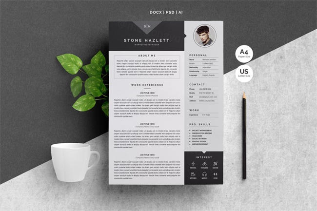 现代简历设计模板 Modern Resume Template 4 Pages