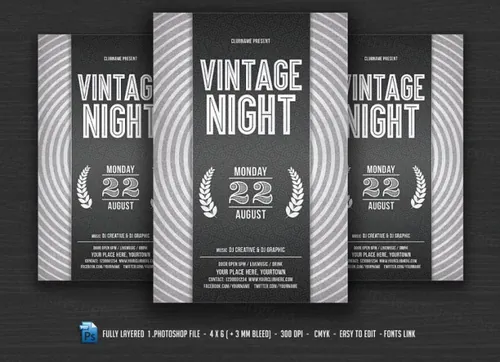 经典黑白海报设计 Vintage Night Flyer