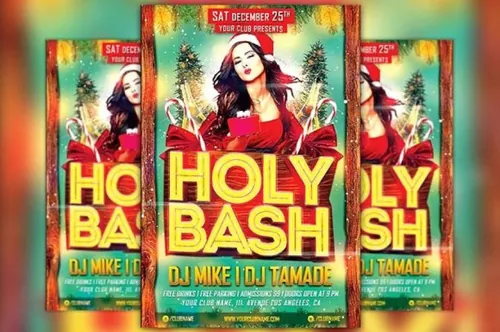 圣诞节促销海报制作模板 Holy Xmas Bash Flyer Template