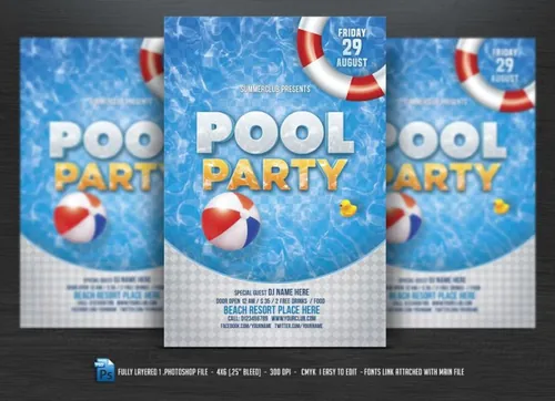 夏天游泳池画册海报模板 Pool Party Flyer