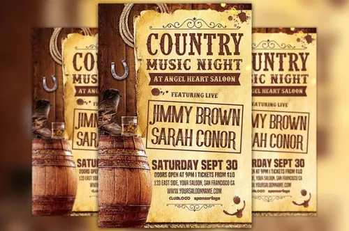 乡村音乐海报制作模板 Country Music Night Vol Flyer