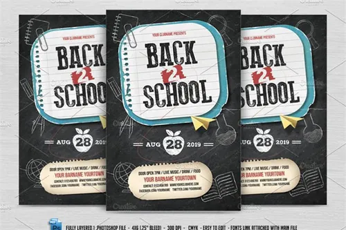 返校海报设计模板 Back 2 School Flyer