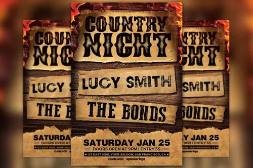 乡村酒吧海报制作模板 Country Bar Night Flyer Template