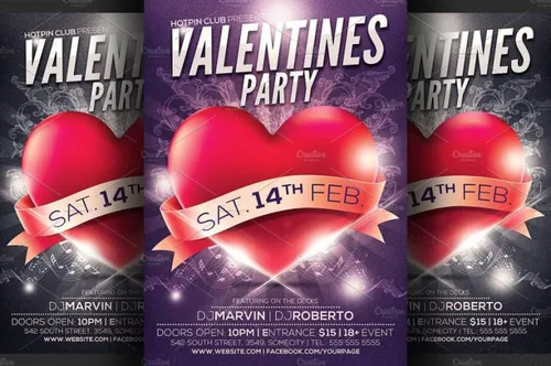 情人节派对传单模板 Valentines Day Party Flyer Template