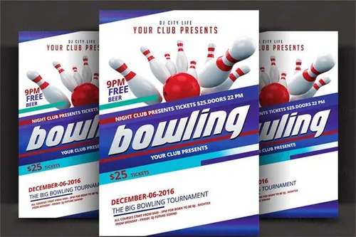 保龄球锦标赛传单模板 Bowling Tournament Flyer