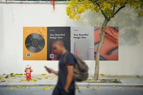 户外皱巴巴的宣传单海报广告设计贴图展示样机PSD模板 Wal