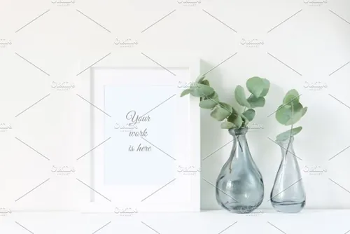 经典插花场景白色相框画框样机模板 White-frame-mock-up