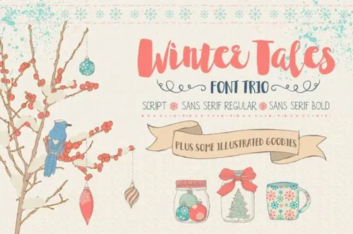 冬季味道的字体图形素材 Winter Tales – cozy font trio