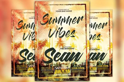 夏季元素活动海报设计模板 Summer Vibes Flyer Template