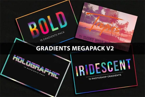 复古镀铬镭射金属全息彩虹渐变纹理素材合辑 Gradient Megap
