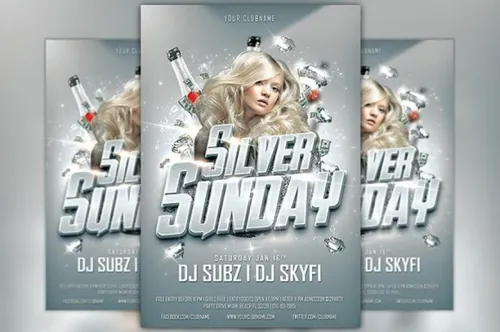 银色庆祝海报设计模板 Silver Sunday Club Flyer Template