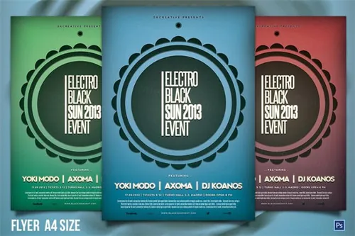 14电子音乐海报设计模板 Electro Black Sun Event Flyer