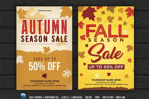 秋季销售传单海报 Fall Autumn Sale Flyer Poster