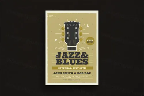 复古爵士音乐海报设计模板 Jazz amp;amp; Blues Music Flyer