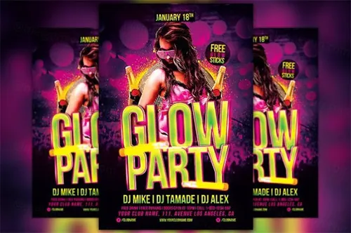 舞会派对宣传单模板 Glow Party Flyer Template