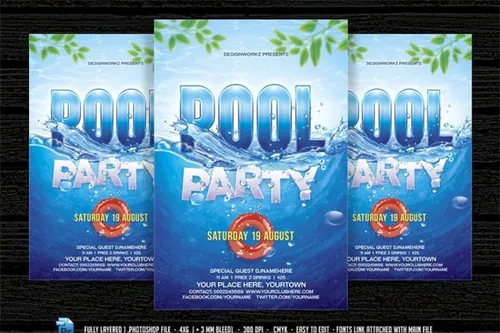 游泳池海滩派对海报模板 Pool Party  Beach Party Flyer