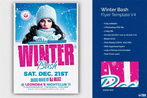 冬季元素海报设计模板 Winter Bash Flyer PSD V4