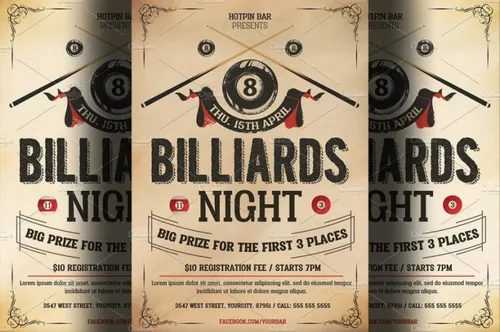 经典台球海报设计模板 Pool Billiards Flyer Template