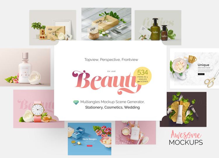 唯美的女性护肤品文具VI设计展示模型PSD模板