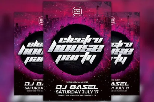 电子音乐海报制作模板 Electro House Party Flyer Template