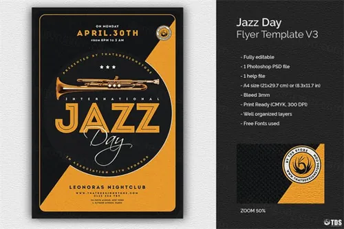 爵士音乐海报设计模板 Jazz Day Flyer PSD V3