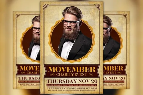 经典人物海报设计模板 Movember Charity Event Flyer